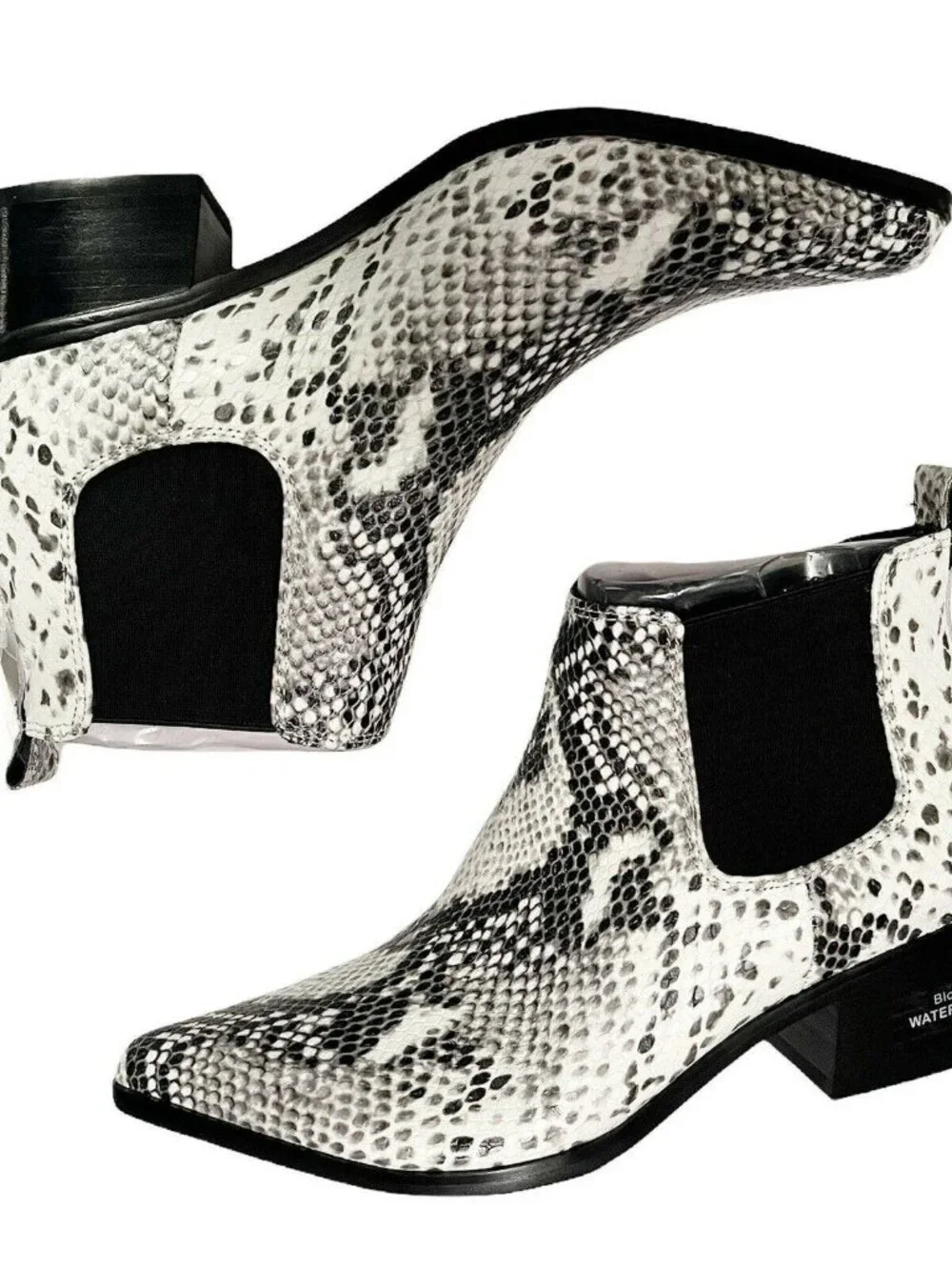 BLONDO Emelia Ankle Black White Snakeskin Waterproof Chelsea Ankle Boots 7.5M